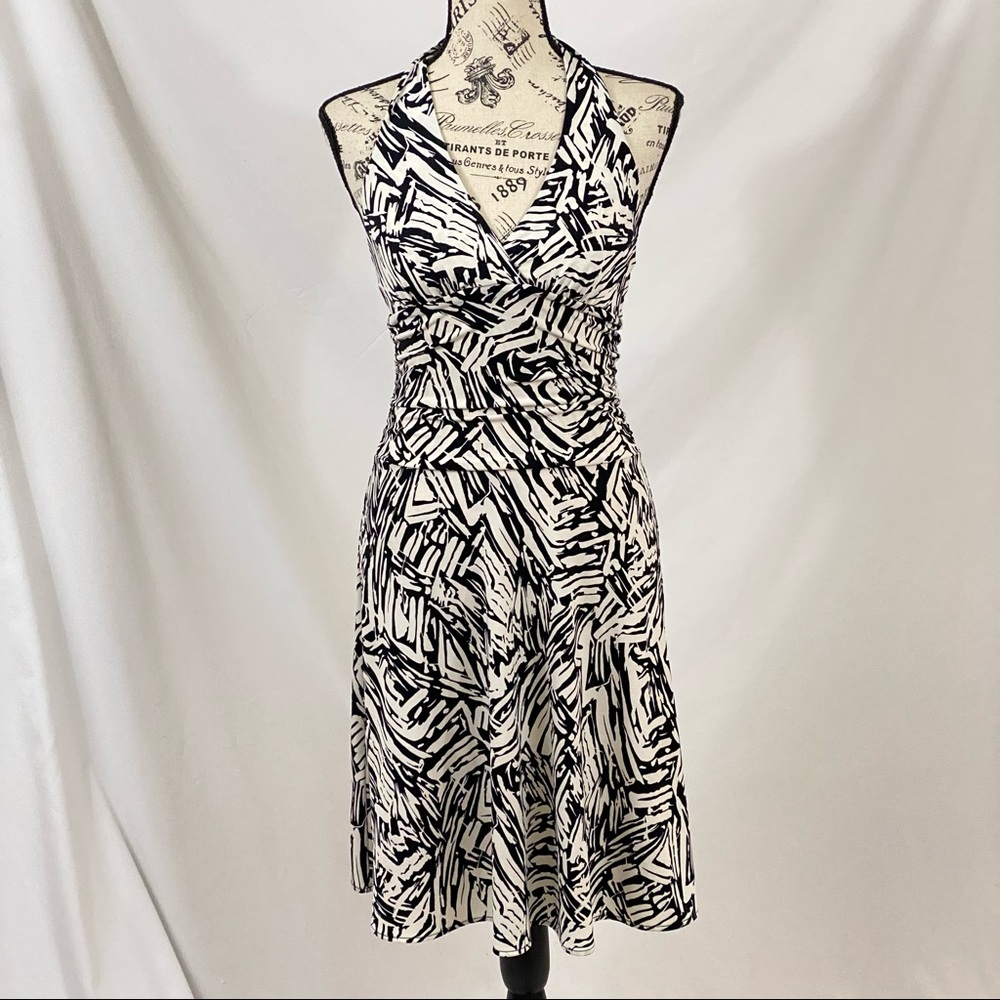 BCBGMaxAzria Black and White Halter Midi Dress